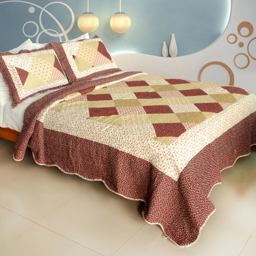 100% Cotton 3Pc Vermicelli-Quilted Patchwork Quilt Set - Sculpting In Time