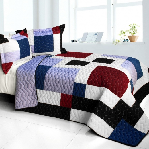 Purple Butterfly 3Pc Vermicelli Quilted Patchwork Quilt Set - Queen, Multi-Color