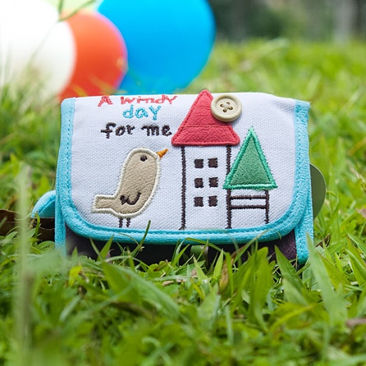 Embroidered Applique Fabric Art Trifold Wallet Purse - A Windy Day