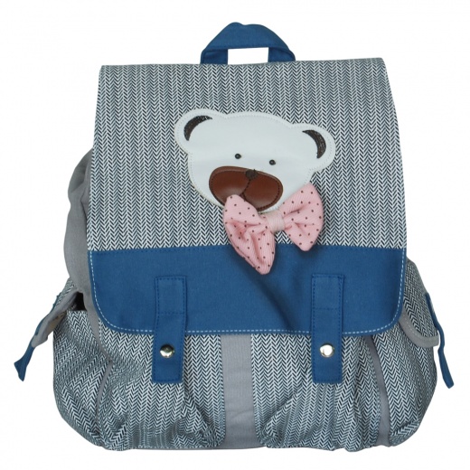 Young Bear Fabric Art School Backpack Outdoor Daypack - Blue