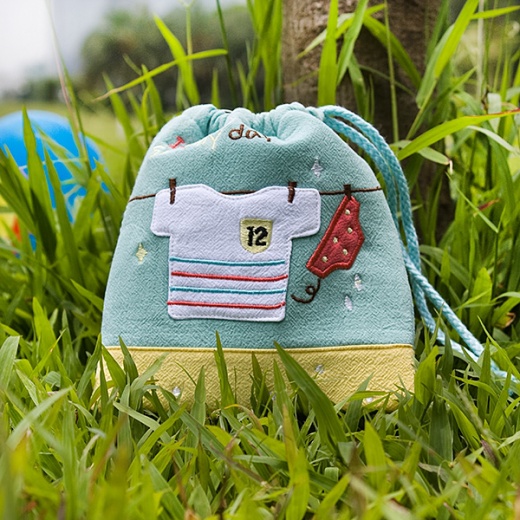Embroidered Applique Fabric Art Draw String Bag - A Sunny Day