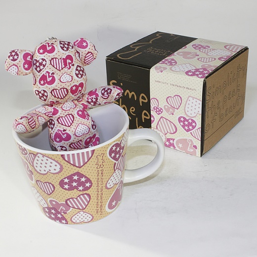 Sync Stuffed Bear Mug - Heart Pink