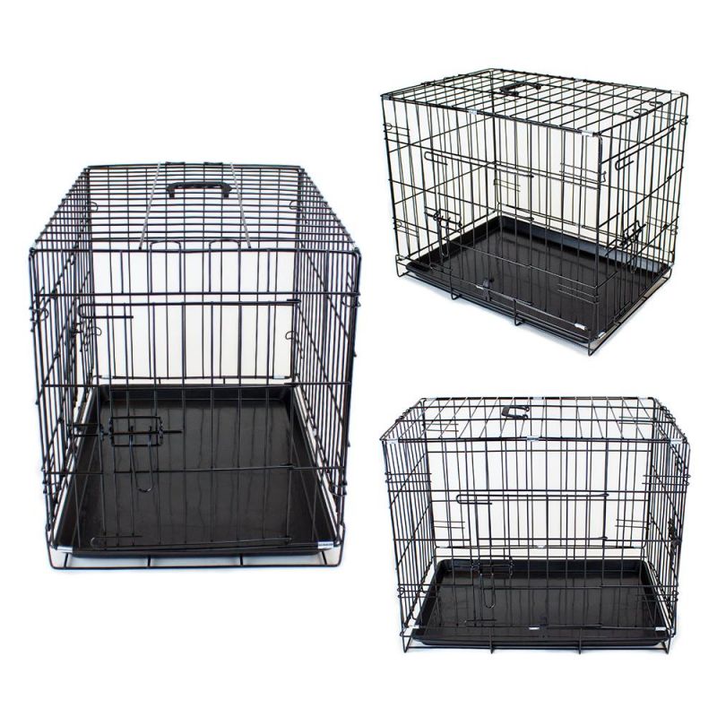 36" Large Dual-Door Folding Pet Crate With Removable Liner