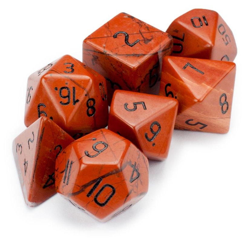 Set Of 7 Handmade Stone Polyhedral Dice, Red Jasper
