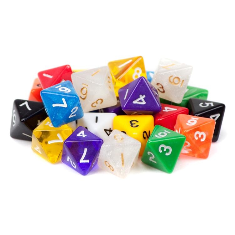 25 Pack Of Random D8 Polyhedral Dice In Multiple Colors