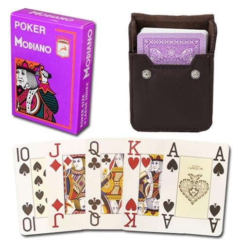 Purple Modiano Cristallo, Poker Size, 4 Pip W/ Leather Case