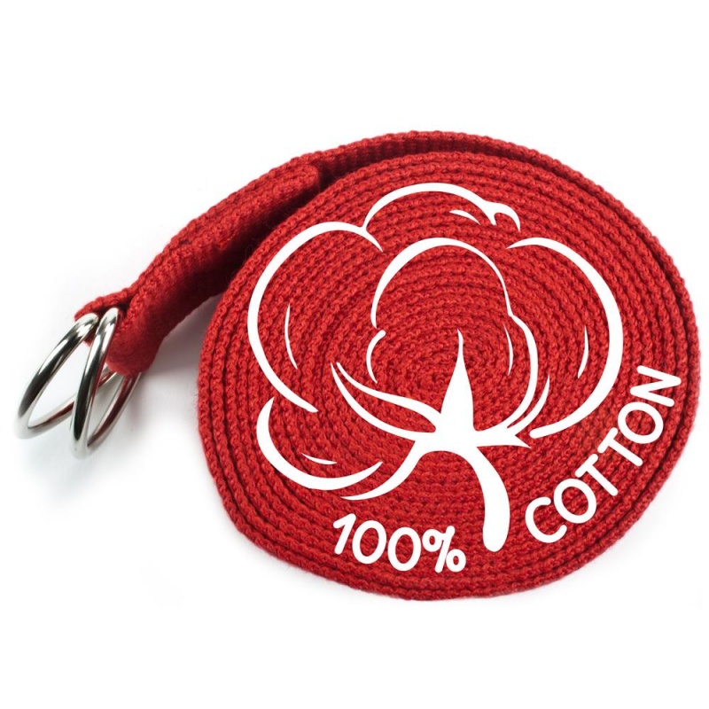 Red 8' Cotton Yoga Strap With Metal D-Ring