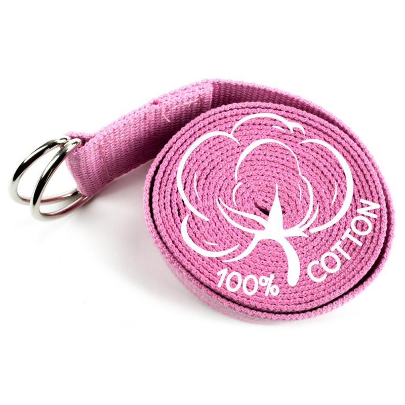 Pink 10' Extra-Long Cotton Yoga Strap With Metal D-Ring