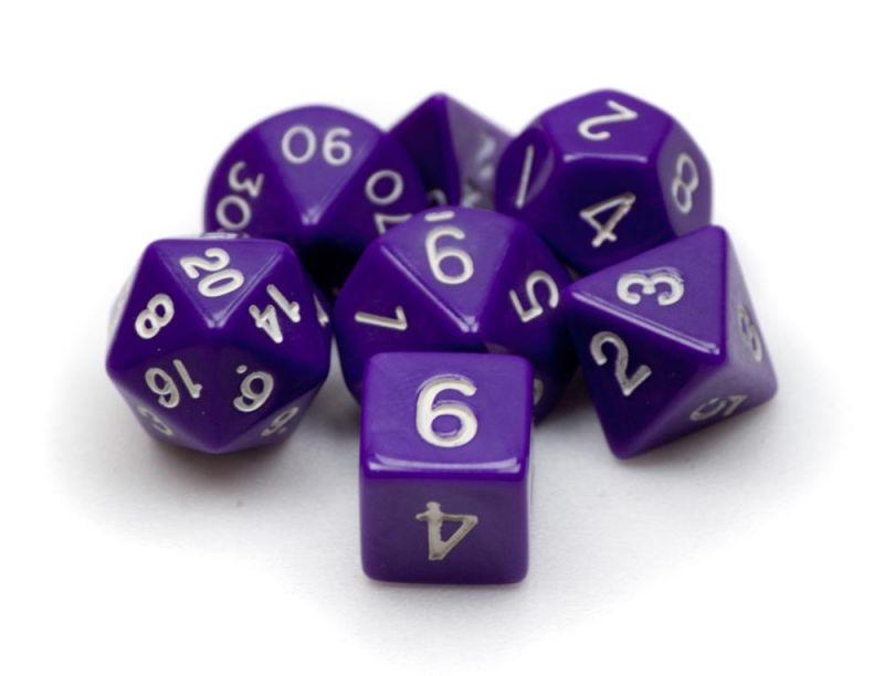 7 Die Polyhedral Dice Set In Velvet Pouch-Opaque Purple