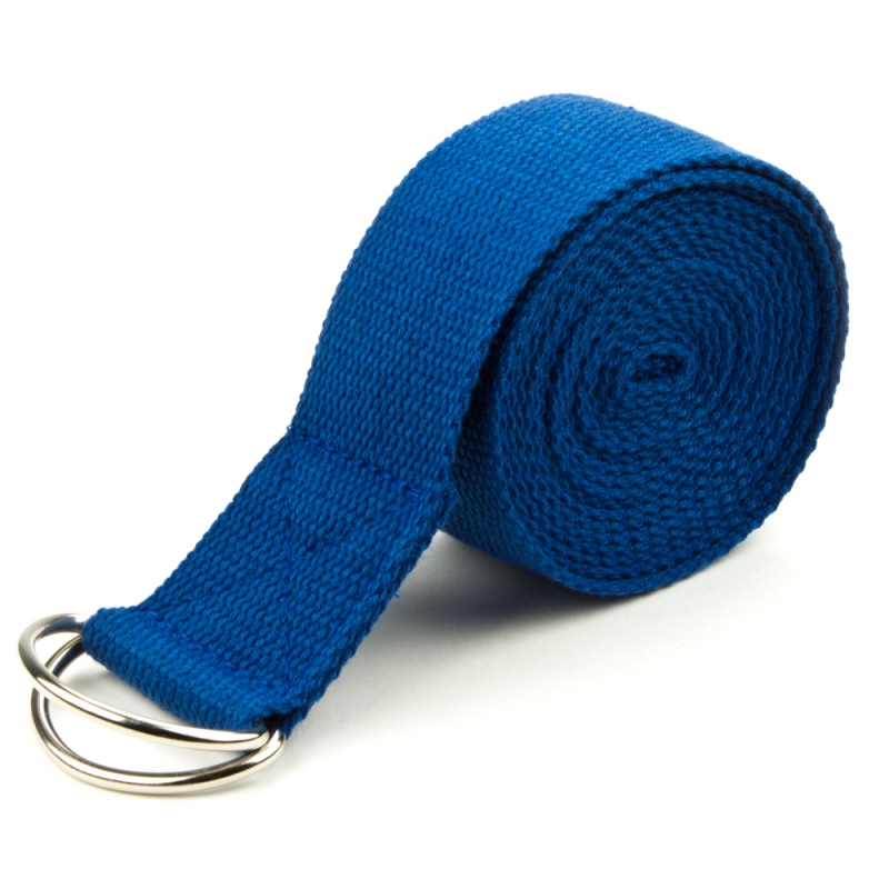 Blue 8' Cotton Yoga Strap With Metal D-Ring