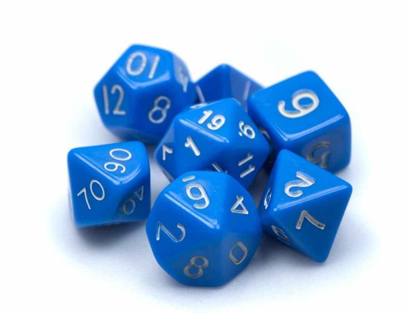 7 Die Polyhedral Dice Set In Velvet Pouch- Opaque Blue