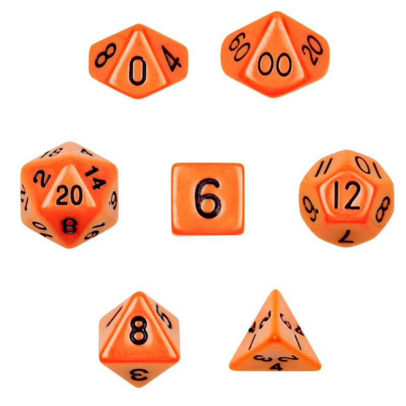 7 Die Polyhedral Dice Set In Velvet Pouch- Opaque Orange