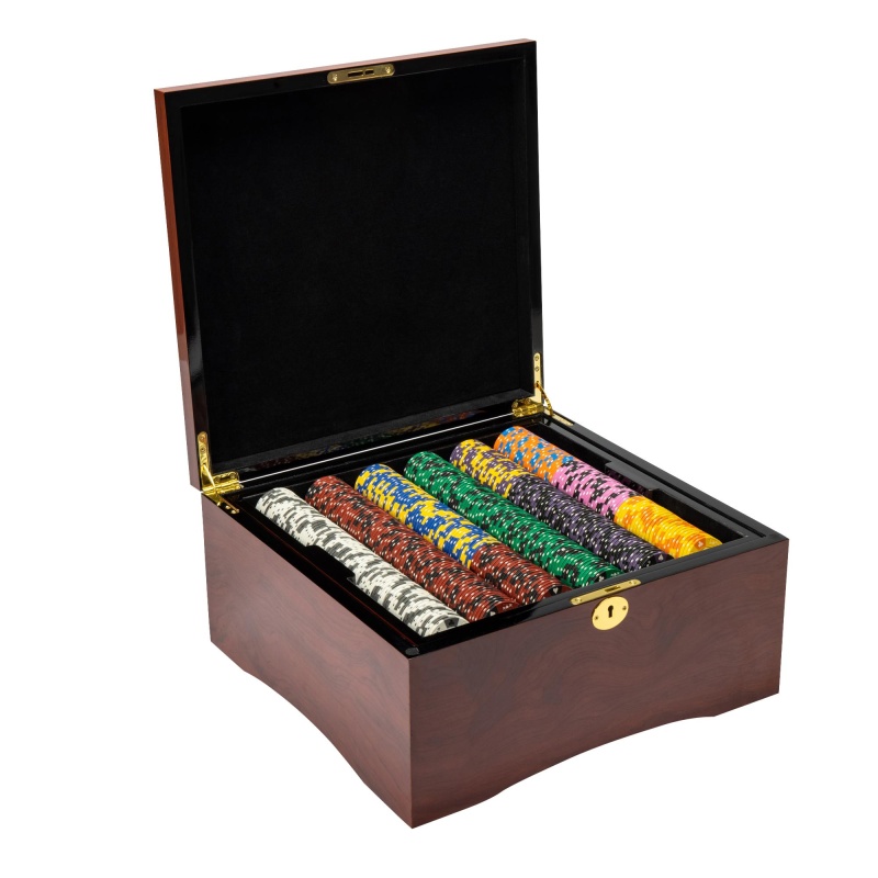 Pre-Pack - 750 Ct Ace King Suited Chip Set Mahogany Case