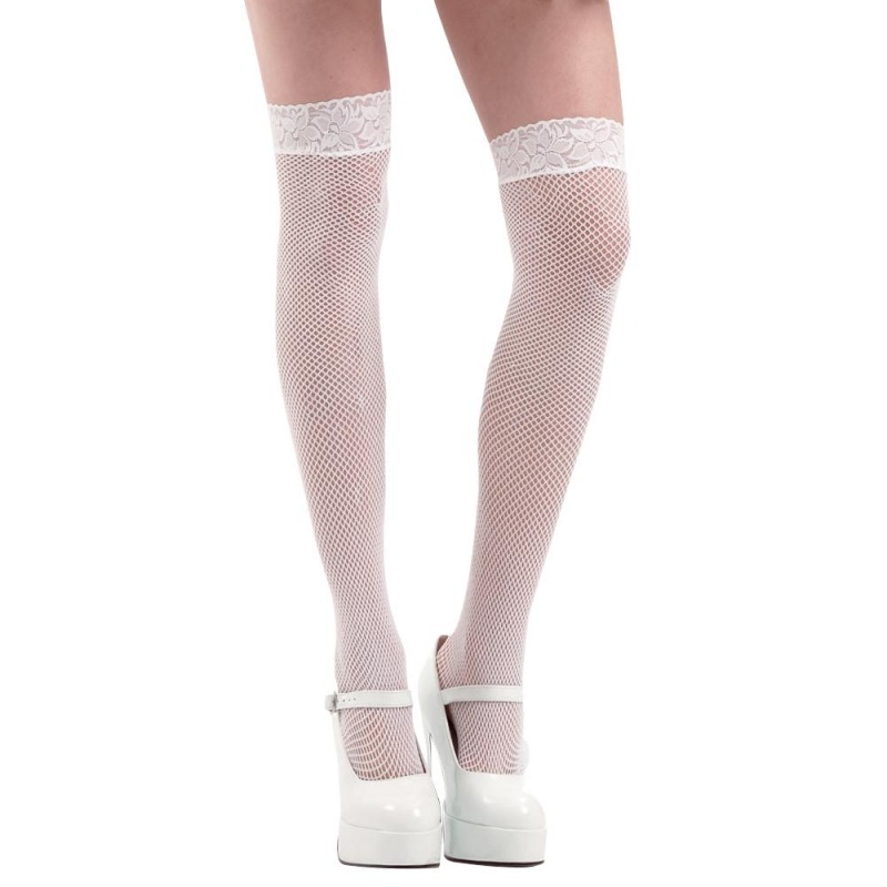 White Fishnet Thigh High Costume Tights