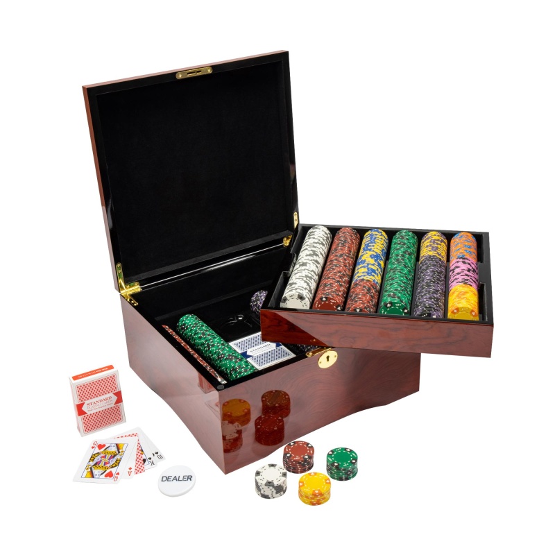 Pre-Pack - 750 Ct Ace King Suited Chip Set Mahogany Case
