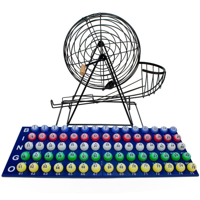 Professional Bingo Set W/ 19" Cage, 1.5" Balls, & Wood Board