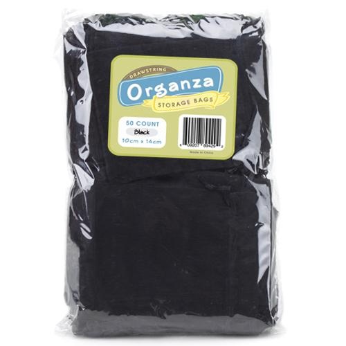 Lot Of 50 Black Drawstring Organza Storage Bags