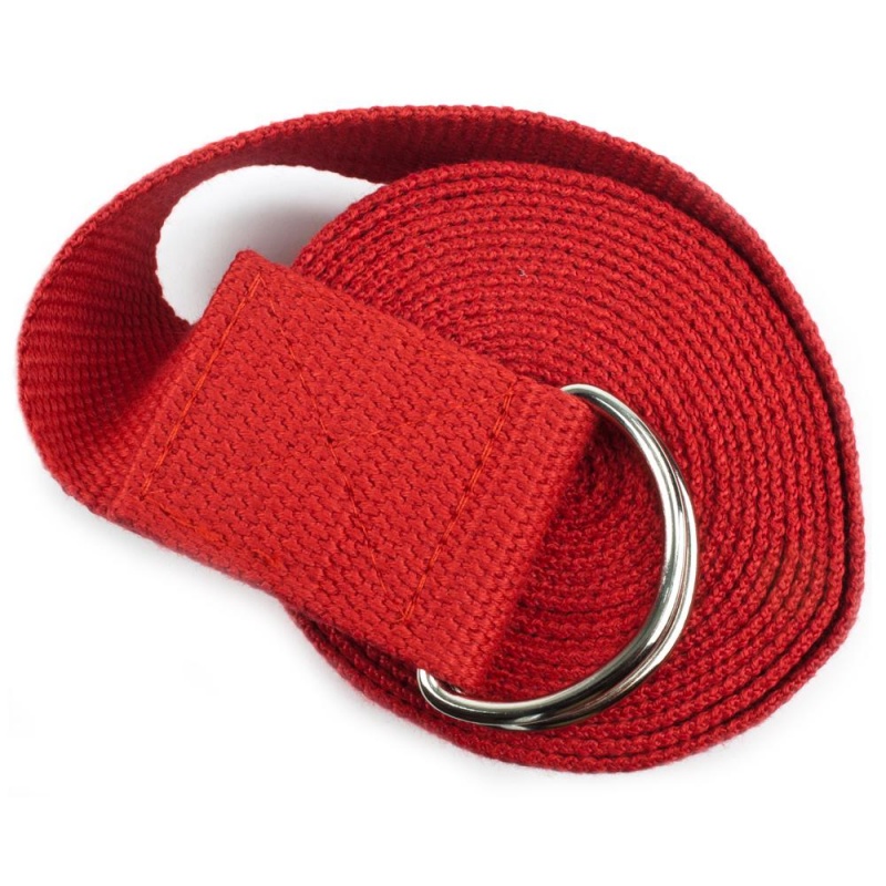 Red 8' Cotton Yoga Strap With Metal D-Ring