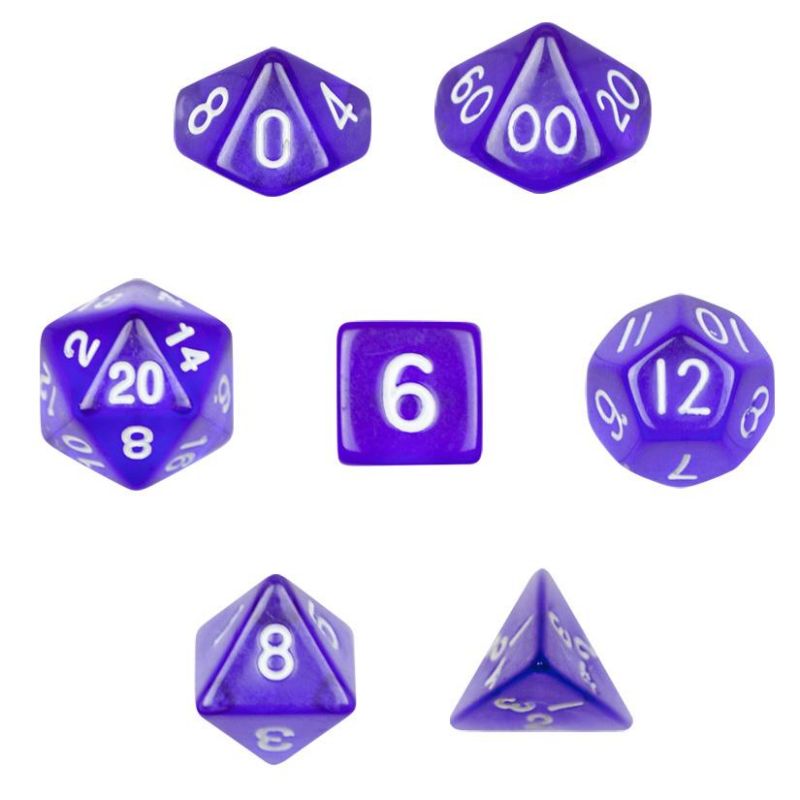 7 Die Polyhedral Dice Set In Velvet Pouch-Translucent Purple