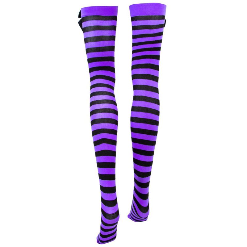 Purple Striped Thigh High Costume Tights