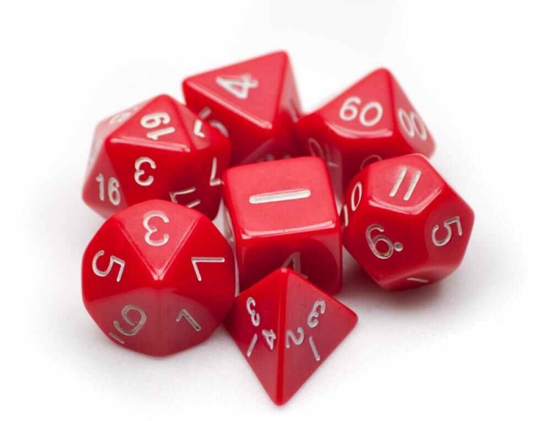 7 Die Polyhedral Dice Set In Velvet Pouch- Opaque Red