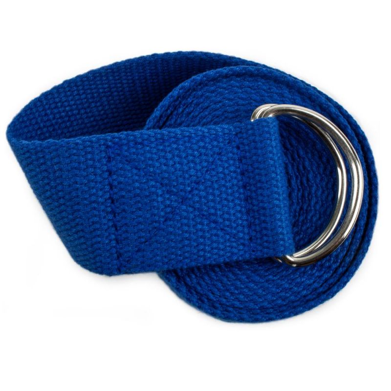 Blue 10' Extra-Long Cotton Yoga Strap With Metal D-Ring