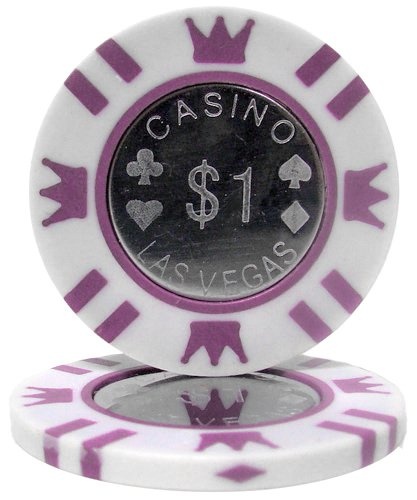 Coin Inlay 15-Gram Poker Chips (25-Pack) - Heavyweight Metal Inlay $1