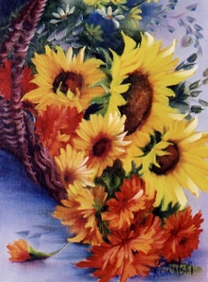 Bob Ross Basket Of Sunflowers