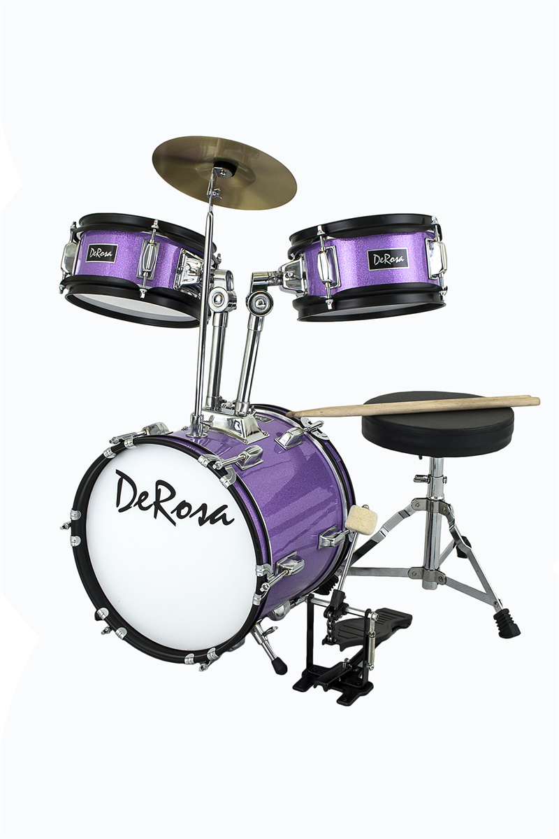 De Rosa 3 Piece 12" Kid's Junior Drum Set *Spark Collection* Purple