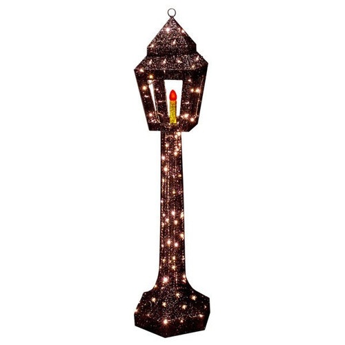 3D Led Lamp Post Motif With Flame Candle - White And Black - 53 Inch