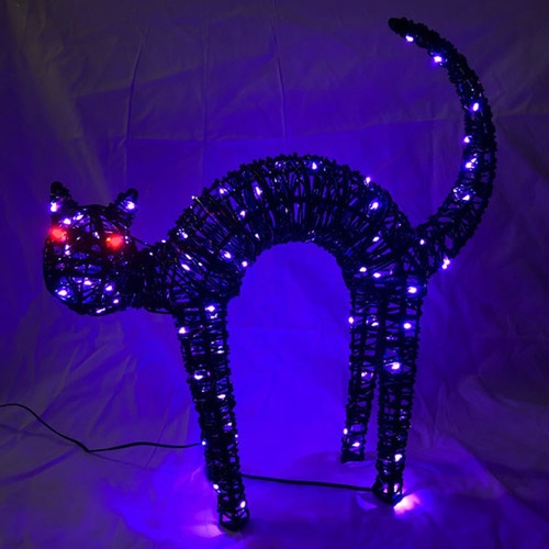 3D Led Lighted Halloween Scared Cat Motif - Purple And Red - 16 Inch