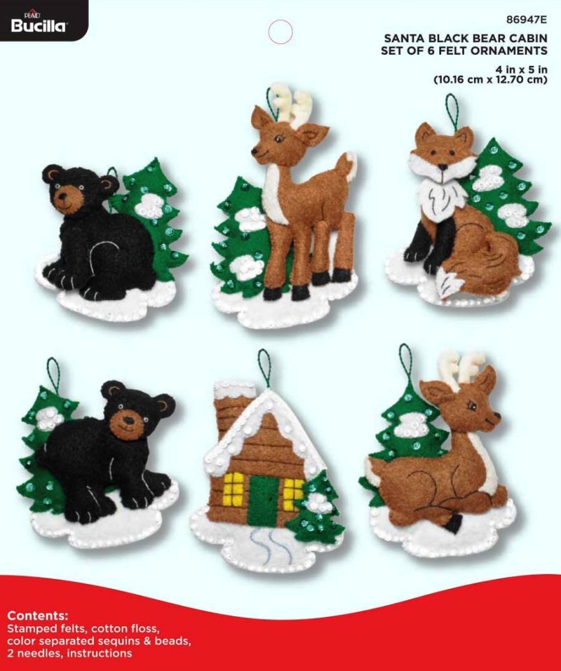 Bucilla ® Seasonal - Felt - Ornament Kits - Santa’S Black Bear Cabin - 86947e