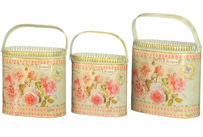 Vintage Metal Planters French Country Containers / Flower Pots (Set Of 3)
