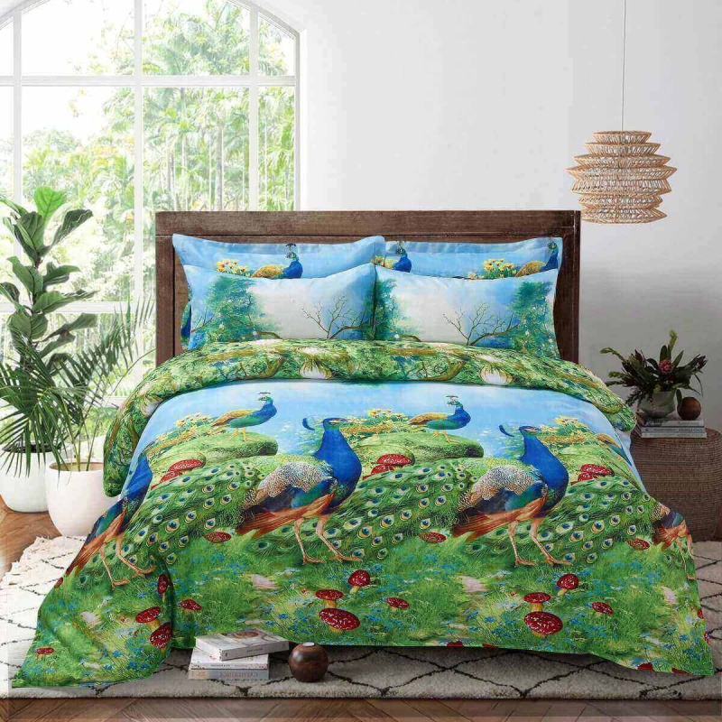 Duvet Cover Set, King Size Pictorial Bedding, Dolce Mela - Peafowl