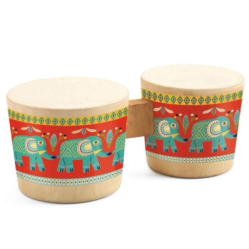 Animambo Bongo Drums Musical Instrument - Djeco Wooden Drum for Kids