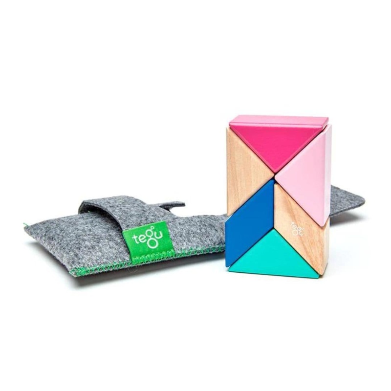 Tegu Pocket Pouch Prism Wooden Magnetic Blocks - Blossom