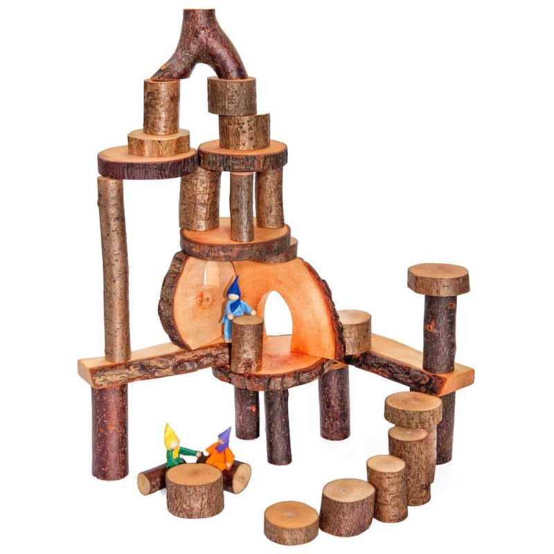 Wooden Tree Branch Eco-Blocks - 36 Piece Set for Kids