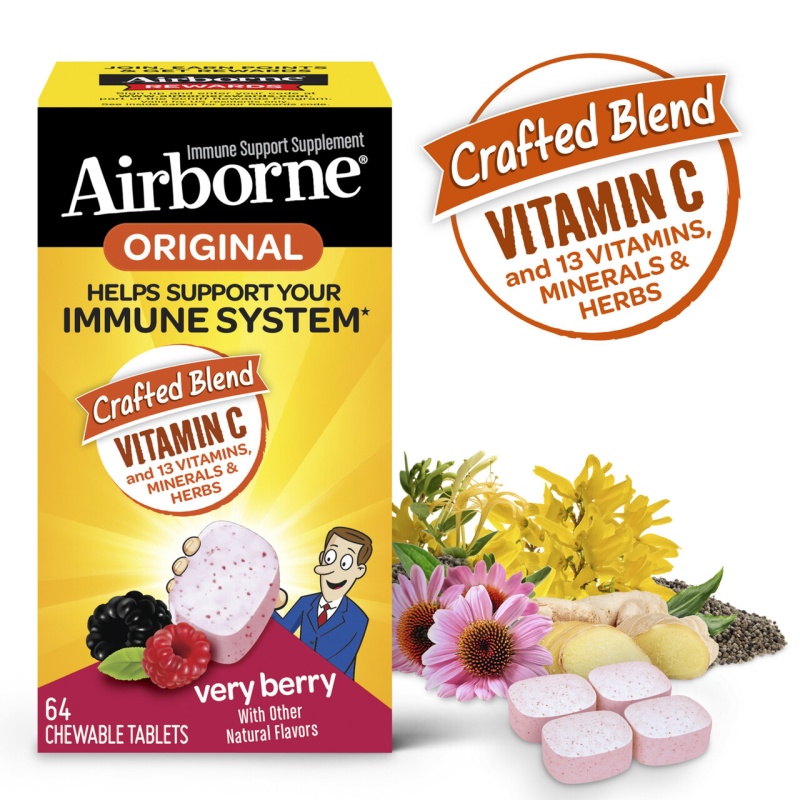 Airborne Chewable Tablets With Vitamin C Berry (1X64 Tablets)