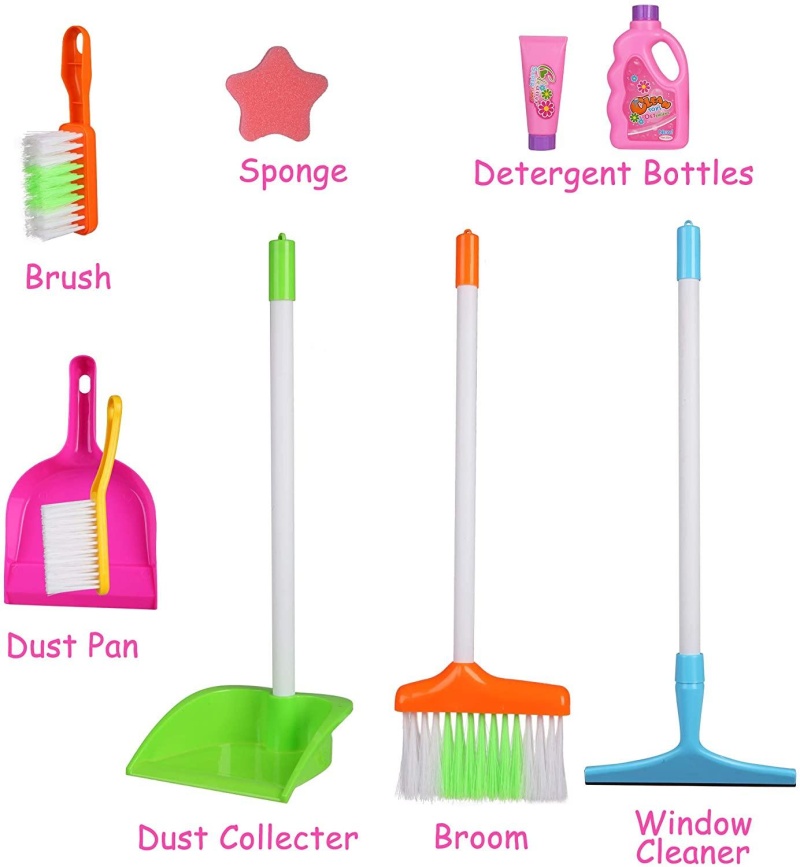 Kids Cleaning Set 7 Piece With Brush Broom Dust Pan Sponge Pretend Play Toy Cleaning Set For Toddler 3 Year Old Girls Boys