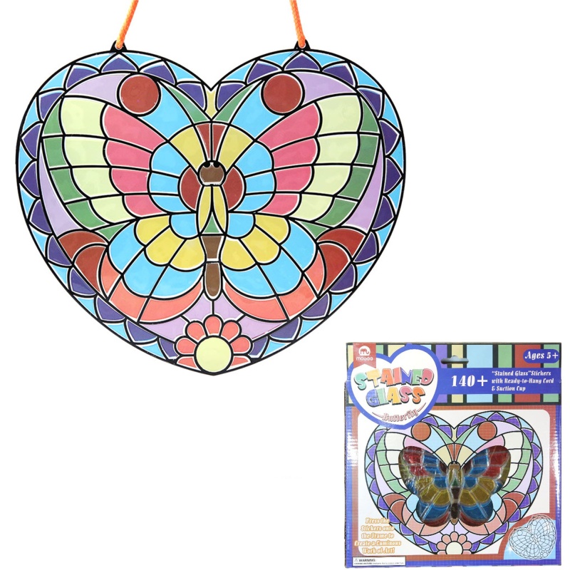 Peel And Press Stained Glass Stickers 140+ Butterfly With Ready-To-Hang Cord And Suction Cup
