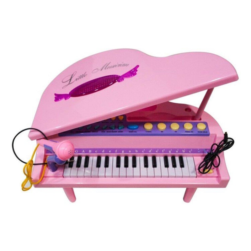 32 Keys Little Pink Piano For Girls With Microphone Electronic Organ Music Keyboard For Kids, Pink