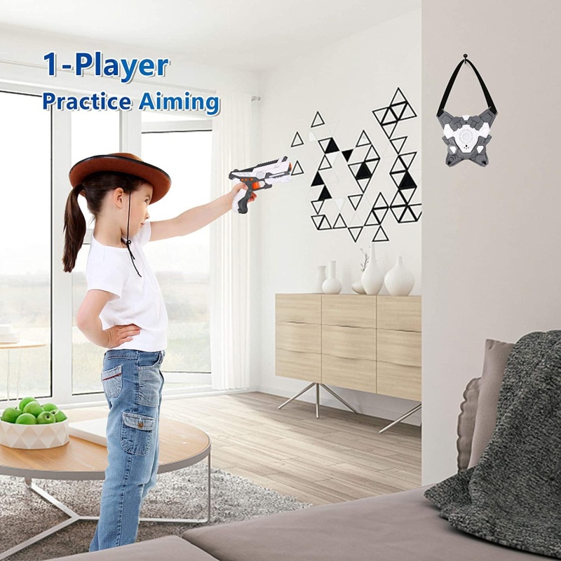 Kids Toys Gun With Vest For Boys Girls Target Shooting Game Toy, Indoor Outdoor Practice Aiming For 1-Player +, Grey