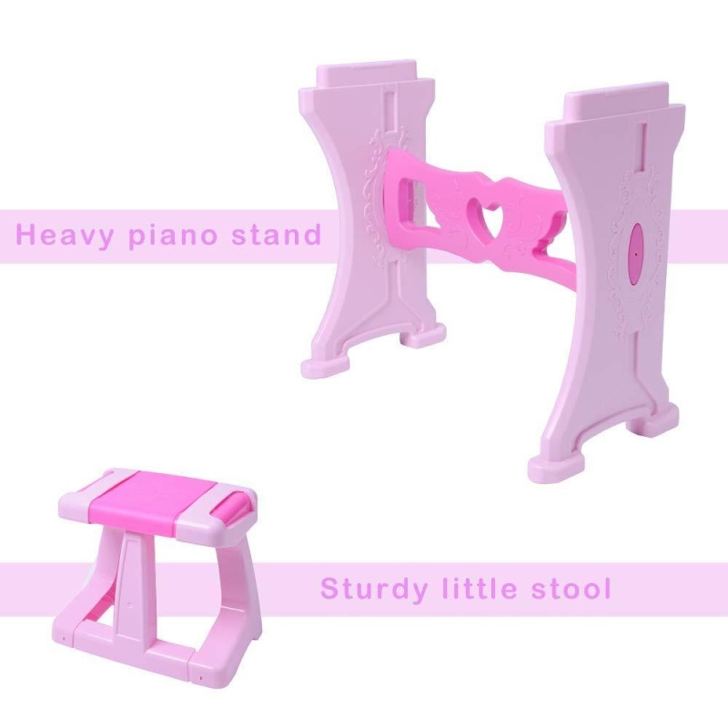 Kids Toy Grand Piano With 37-Key Keyboard Stool And Microphone Little Princess, Pink