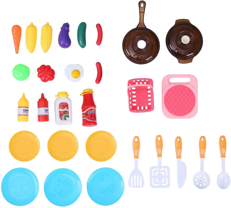 (Out Of Stock) Kids Kitchen Playset With Lights & Sounds Play Kitchen Activity Set With 38 Pcs Kitchen Accessories And Food Toys, Light Blue