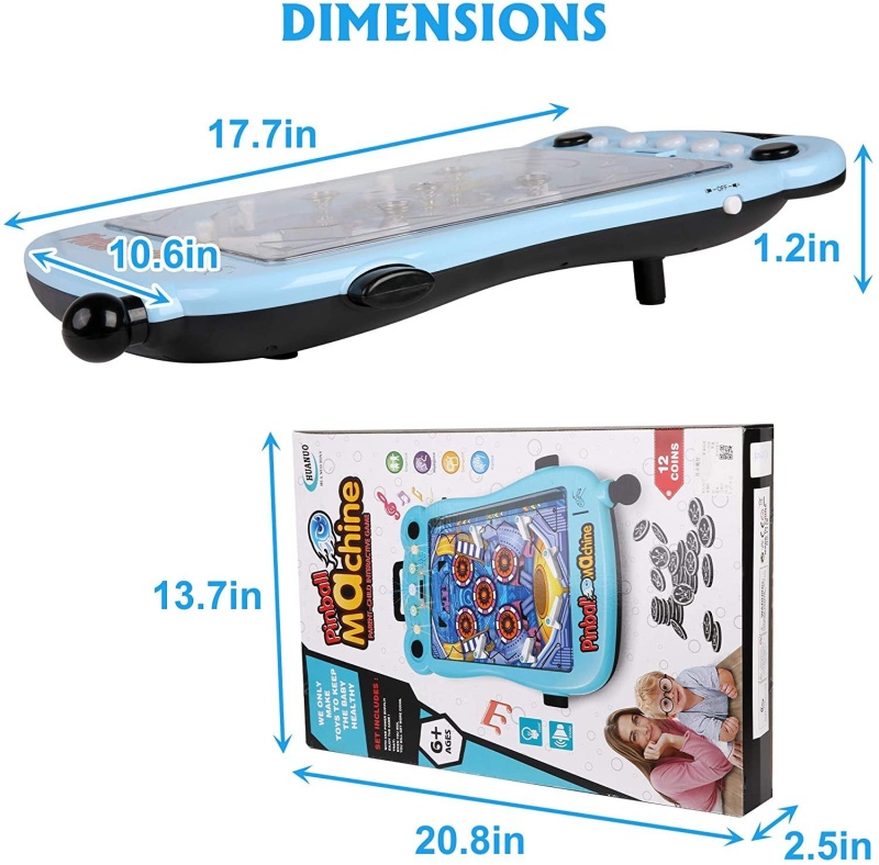 Pinball Machine For Kids Portable Tabletop Game With Scorer And Lights And Sounds Parent-Child Interactive Game Pinball Toys, Blue