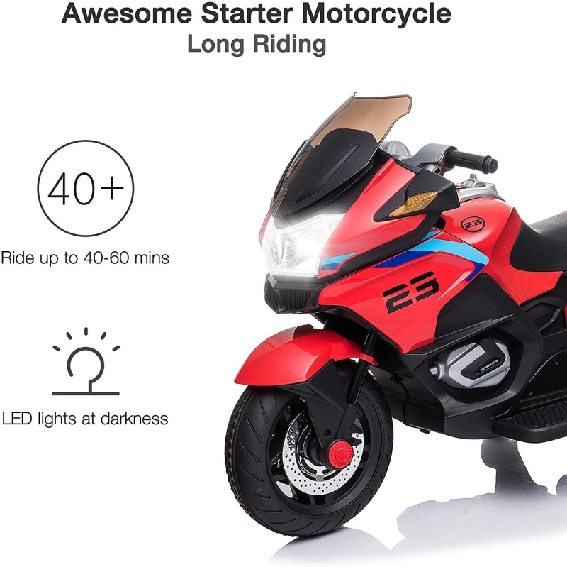 12V 7A Kids Electric Motorcycle Battery Powered Ride On Toy With Training Wheels For Age 3+