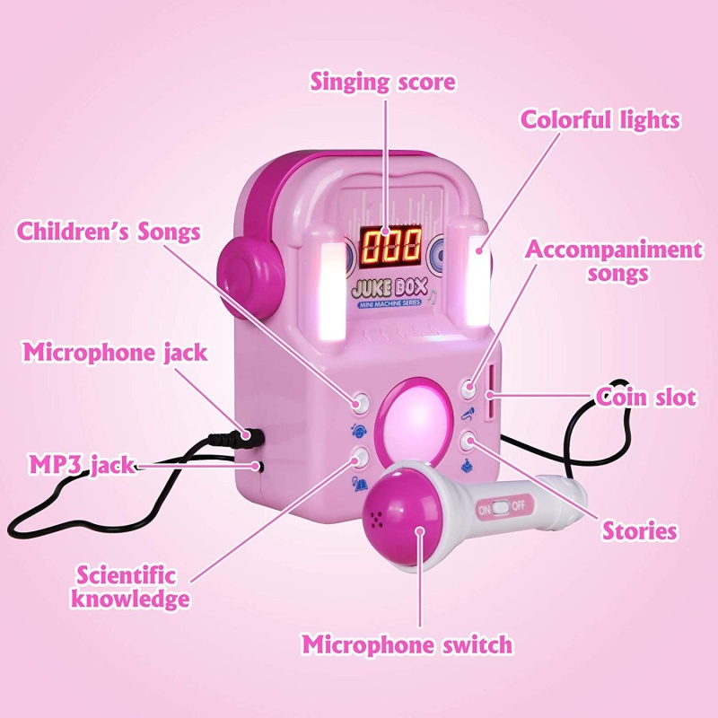 Children's Karaoke Speaker Kids Jukebox With Microphone - Portable Mini Machine For Singing Songs - For Indoor And Outdoor, Pink