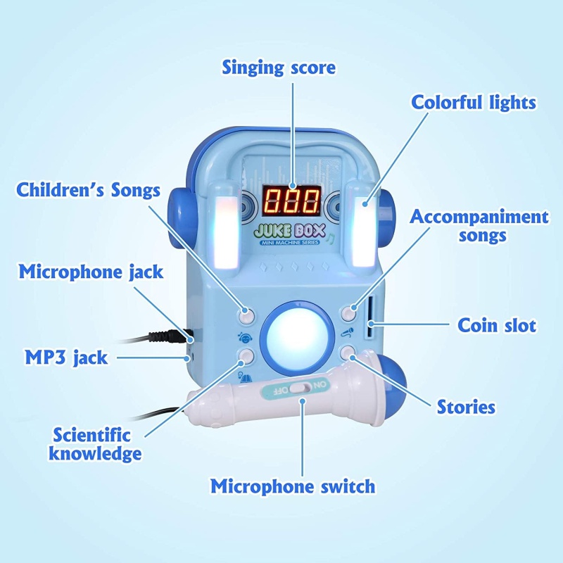 (Out Of Stock) Children's Karaoke Speaker Kids Jukebox With Microphone - Portable Mini Machine For Singing Songs - For Indoor And Outdoor, Blue