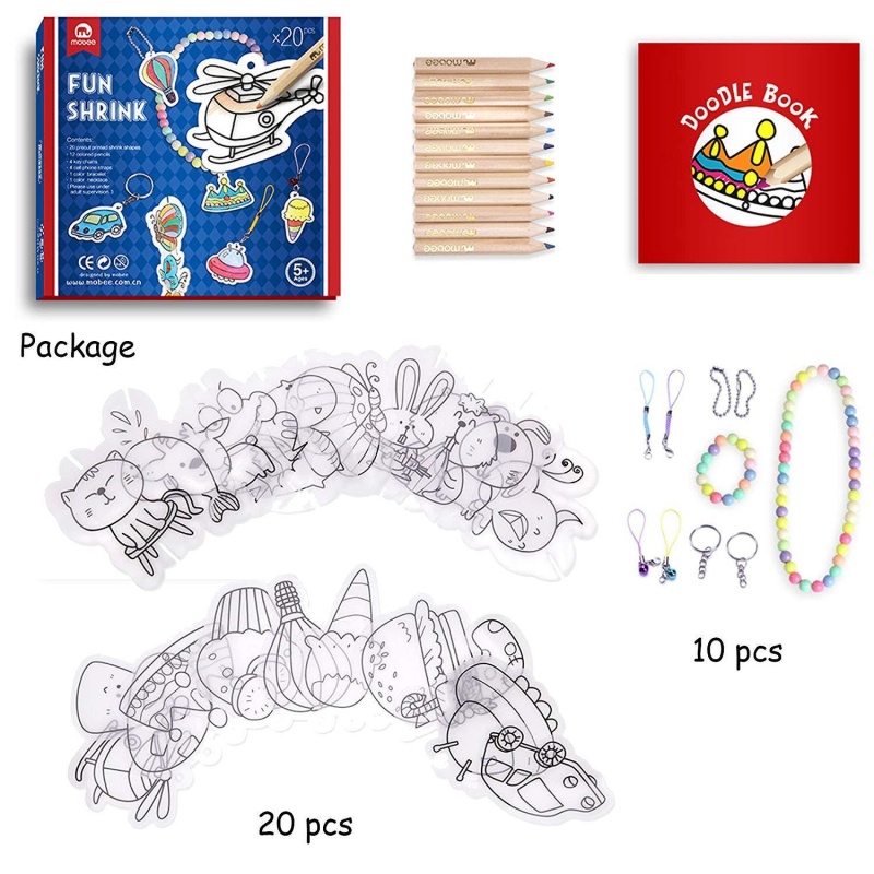 Fun Shrink Art 20 Pieces Precut Shrinky Paper Paint With 12 Color Pencils For Kids & Adults