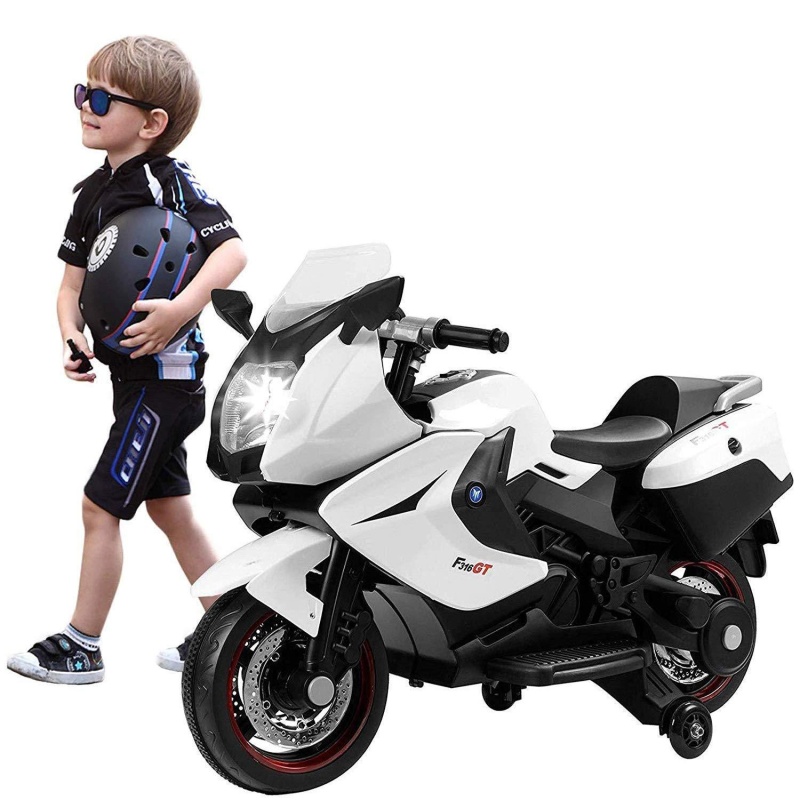 12V Cool Ride On Kids Electric Motorcycle Driving Toy Car With Two Big Wheels For Boys, White